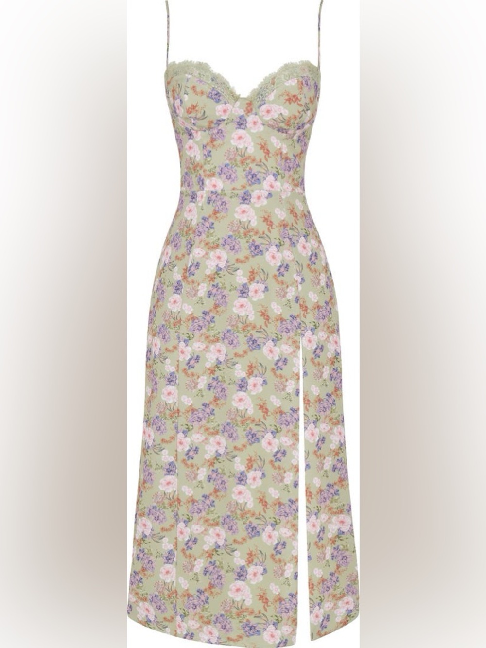 NWOT House of CB Corset Crepe Midi Sundress Peony Print Plus Cup Medium